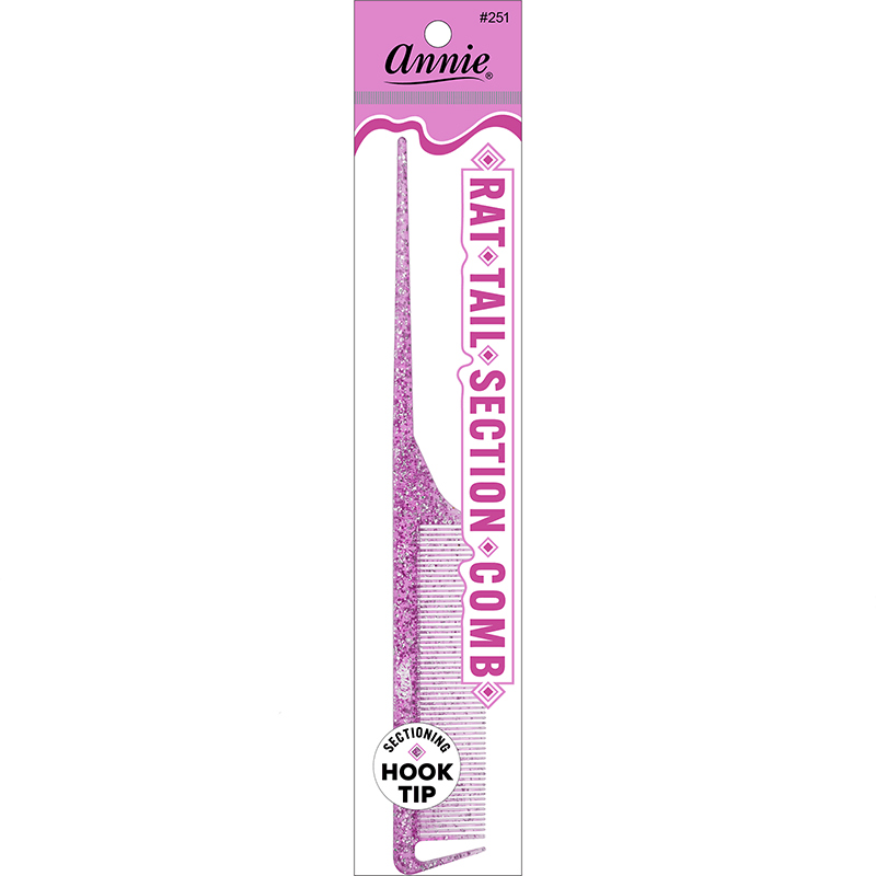 Annie Luminous Rat Tail Section Comb Asst Colors Combs Annie Purple  
