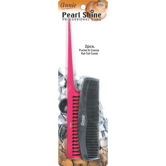 Annie Pearl Shine Combs Pocket And Rat Tail 2Ct Asst Color Combs Annie Ash Grey and Magenta  