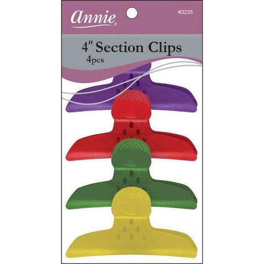 Annie Round Handle Section Clip 4Ct Solid Asst Color Hair Clips Annie   