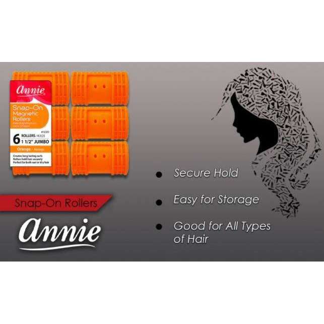 Annie Snap-On Magnetic Rollers Size Jumbo 6Ct Orange Snap-On Rollers Annie   
