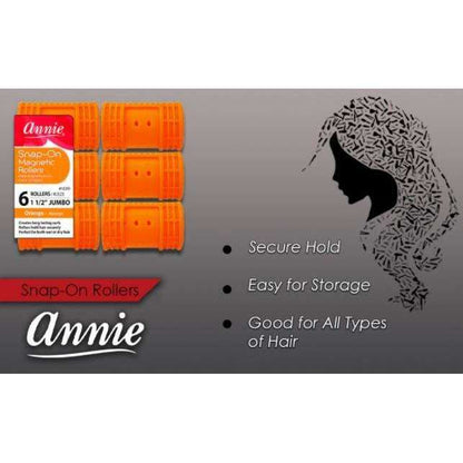 Annie Snap-On Magnetic Rollers Size Jumbo 6Ct Orange Snap-On Rollers Annie   