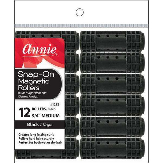Annie Snap-On Magnetic Rollers Size M 12Ct Black Snap-On Rollers Annie   