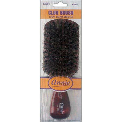 Annie Soft Club Brush 100% Pure Boar Bristles Dark Brown Brushes Annie   