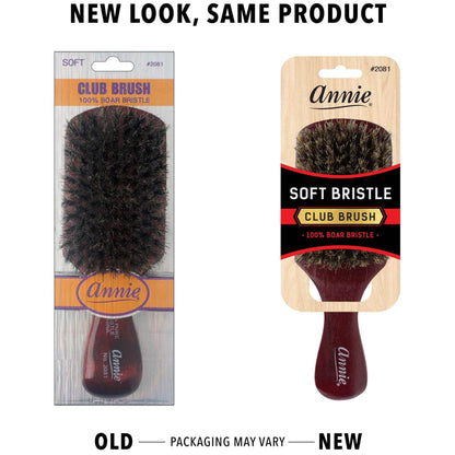 Annie Soft Club Brush 100% Pure Boar Bristles Dark Brown Brushes Annie   