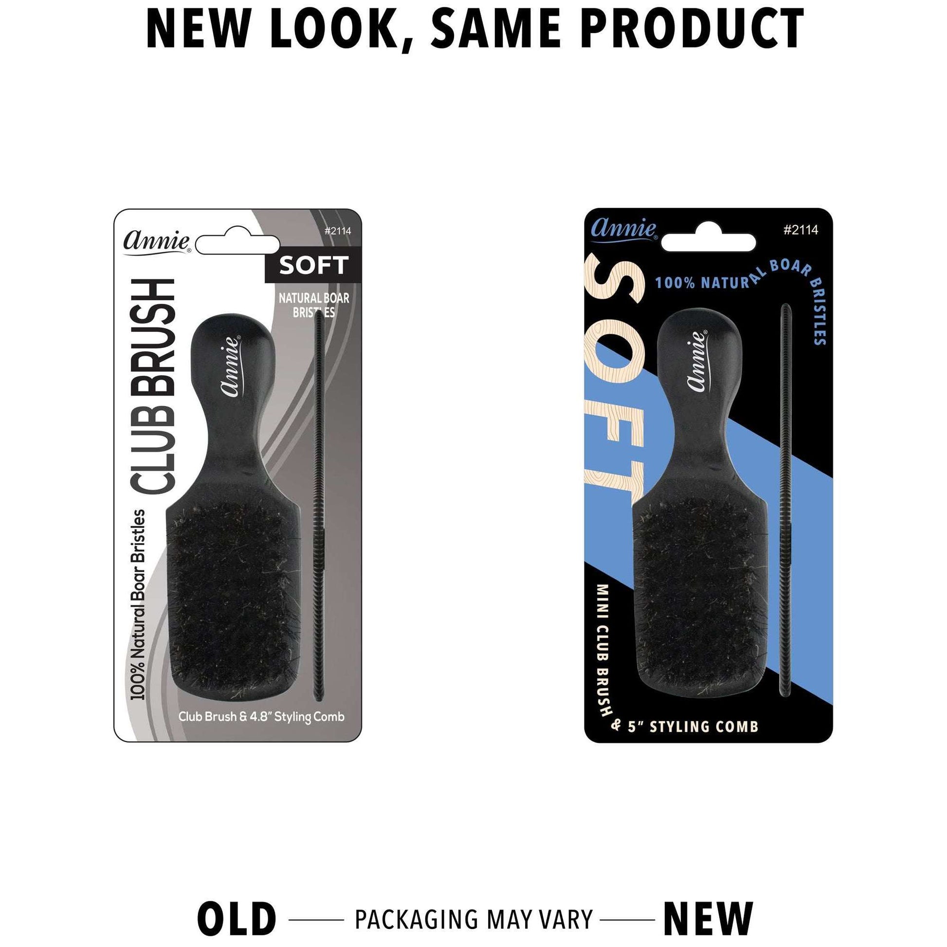 Annie Soft Mini Soft Club Boar Bristle Brush With Comb 4.8In Brushes Annie   