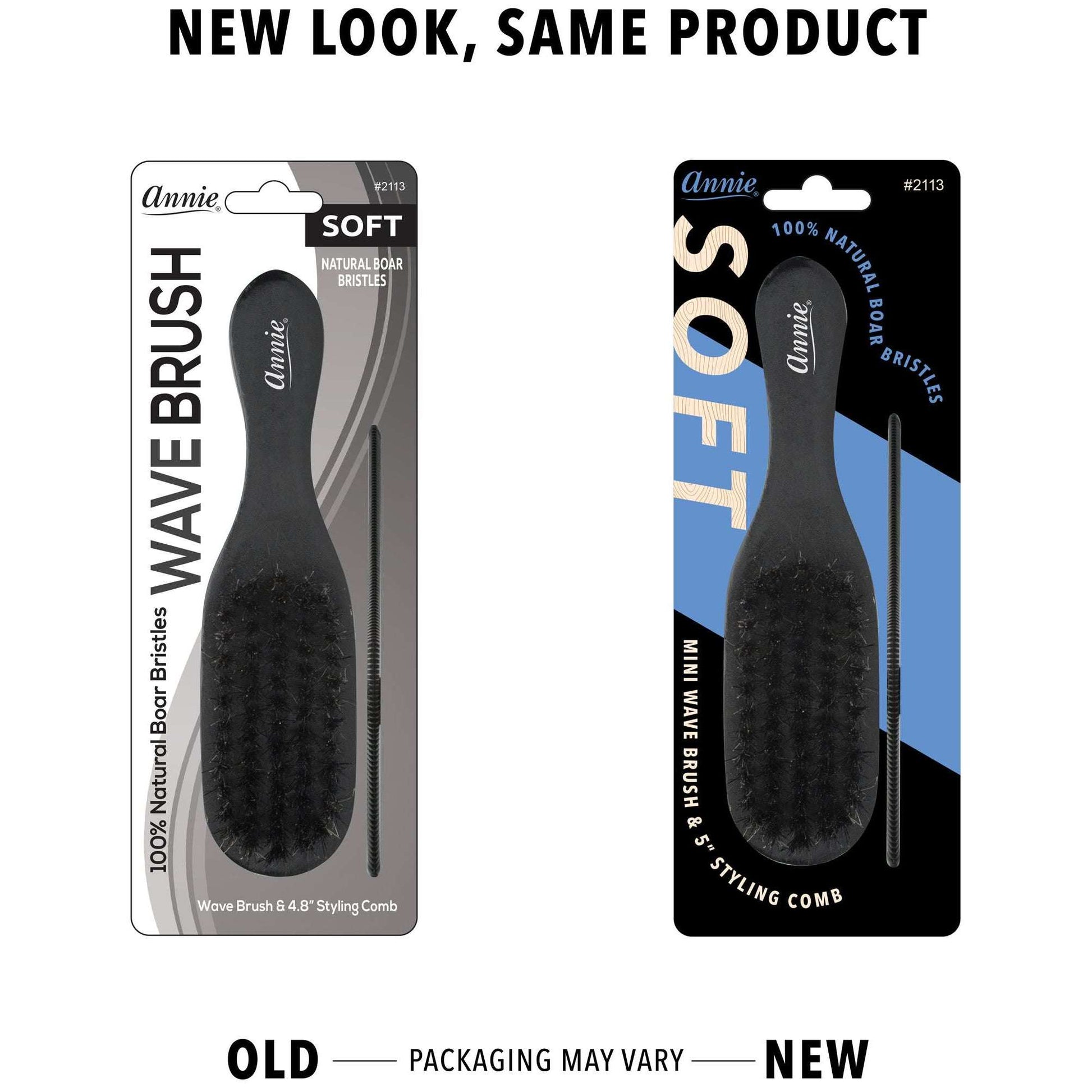 Annie Soft Mini Soft Wave Boar Bristle Brush with Comb 4.8in Brushes Annie   