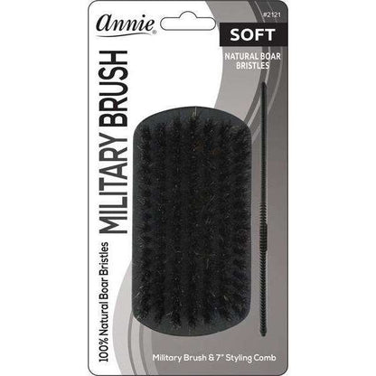 Annie Soft Wood Military Boar Bristle Brush with Comb 4.8 in Brushes Annie   