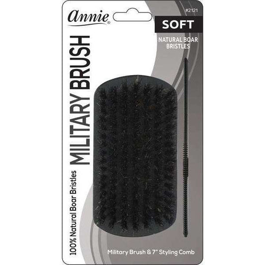 Annie Soft Wood Military Boar Bristle Brush with Comb 4.8 in Brushes Annie   