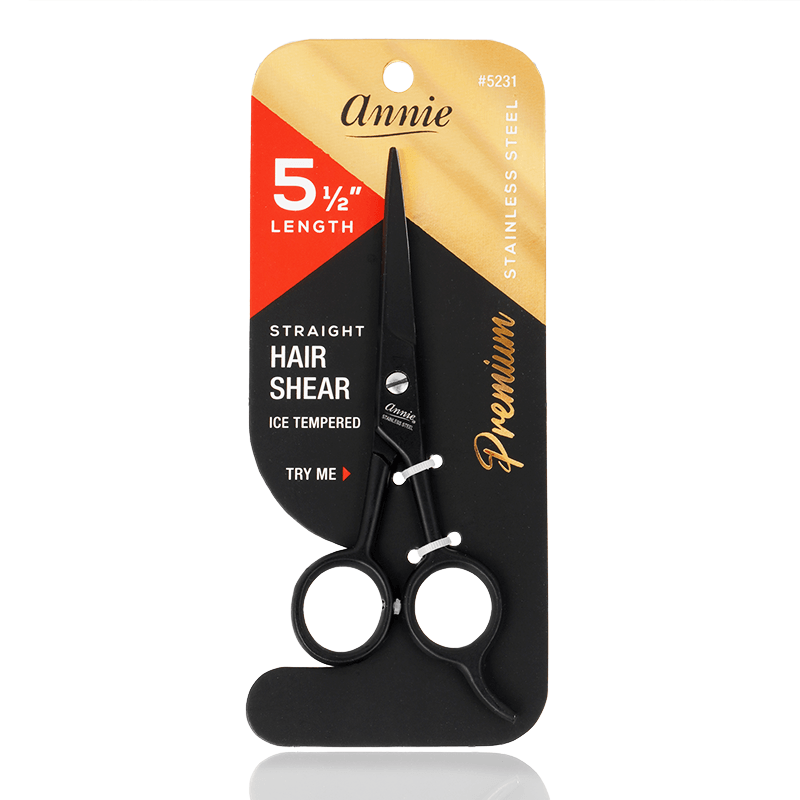 Annie Stainless Steel Straight Hair Shears 5.5 Inch Black Hair Shears Annie   