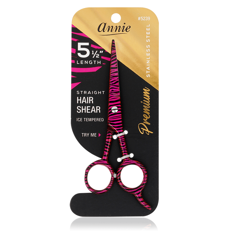 Annie Stainless Steel Straight Hair Shears 5.5 Inch Pink Zebra Pattern Hair Shears Annie   