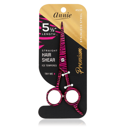 Annie Stainless Steel Straight Hair Shears 5.5 Inch Pink Zebra Pattern Hair Shears Annie   