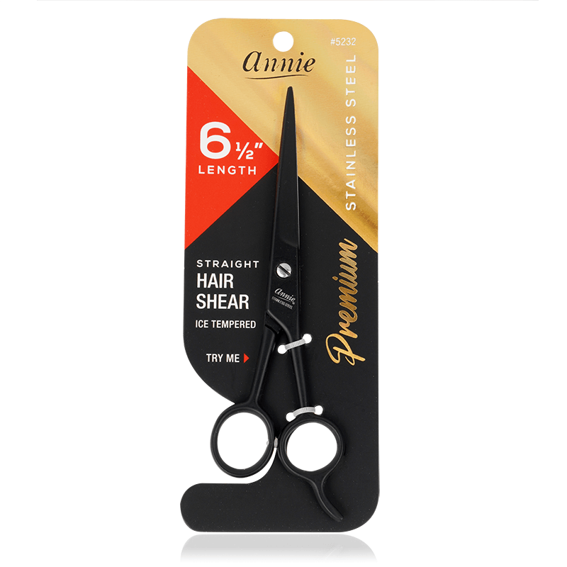 Annie Stainless Steel Straight Hair Shears 6.5 Inch Black Hair Shears Annie   