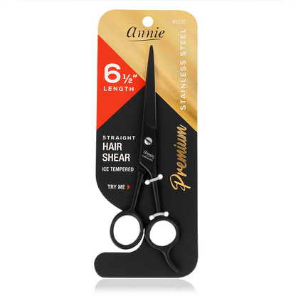 Annie Stainless Steel Straight Hair Shears 6.5 Inch Black Hair Shears Annie   