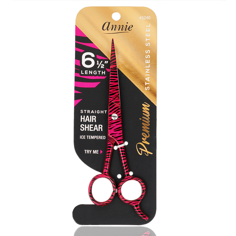 Annie Stainless Steel Straight Hair Shears 6.5 Inch Pink Zebra Pattern Hair Shears Annie   