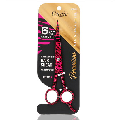 Annie Stainless Steel Straight Hair Shears 6.5 Inch Pink Zebra Pattern Hair Shears Annie   
