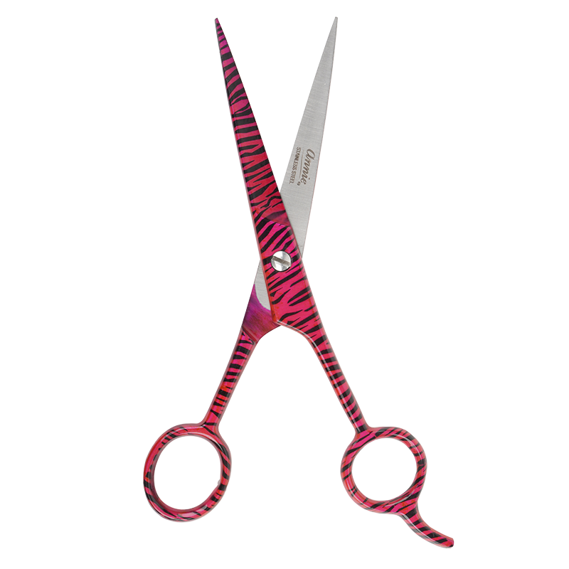 Annie Stainless Steel Straight Hair Shears 6.5 Inch Pink Zebra Pattern Hair Shears Annie   