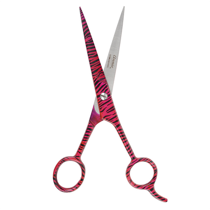 Annie Stainless Steel Straight Hair Shears 6.5 Inch Pink Zebra Pattern Hair Shears Annie   