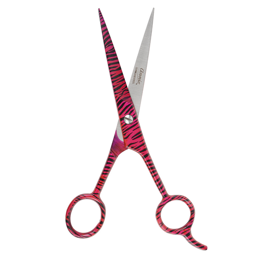 Annie Stainless Steel Straight Hair Shears 6.5 Inch Pink Zebra Pattern Hair Shears Annie   