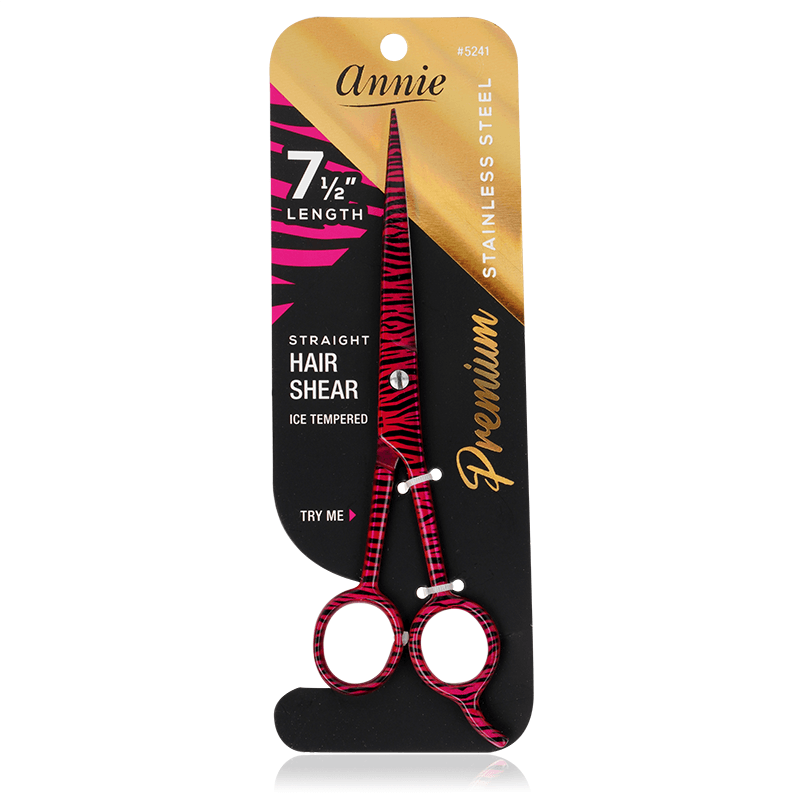 Annie Stainless Steel Straight Hair Shears 7.5" Pink Zebra Pattern Hair Shears Annie   