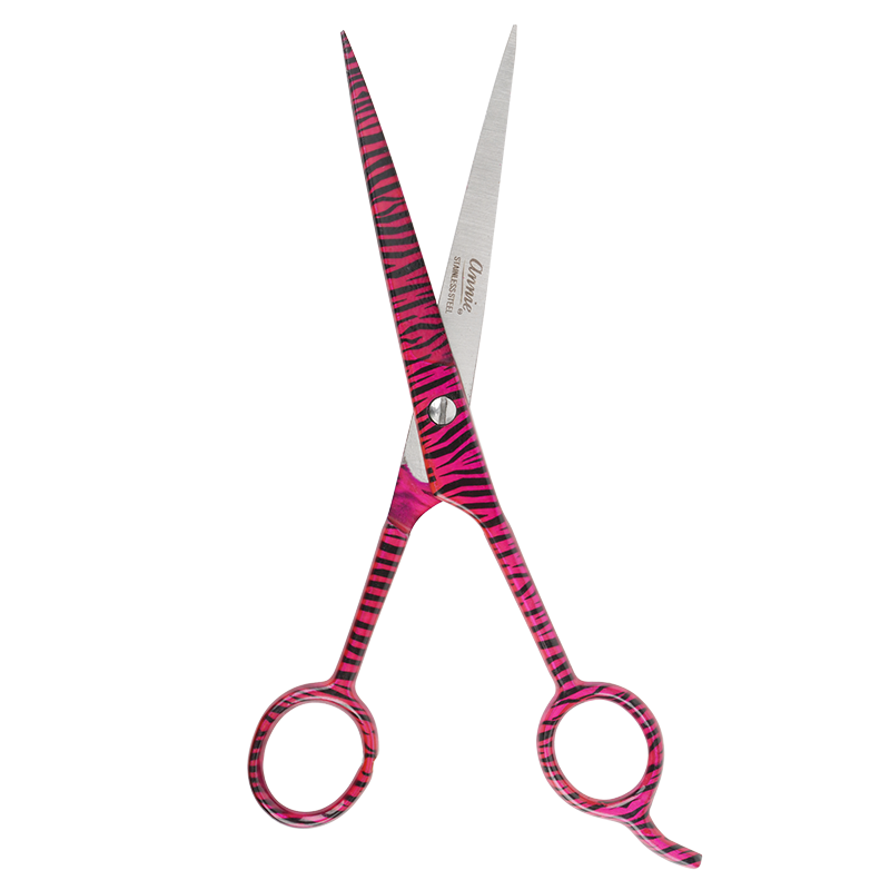 Annie Stainless Steel Straight Hair Shears 7.5" Pink Zebra Pattern Hair Shears Annie   
