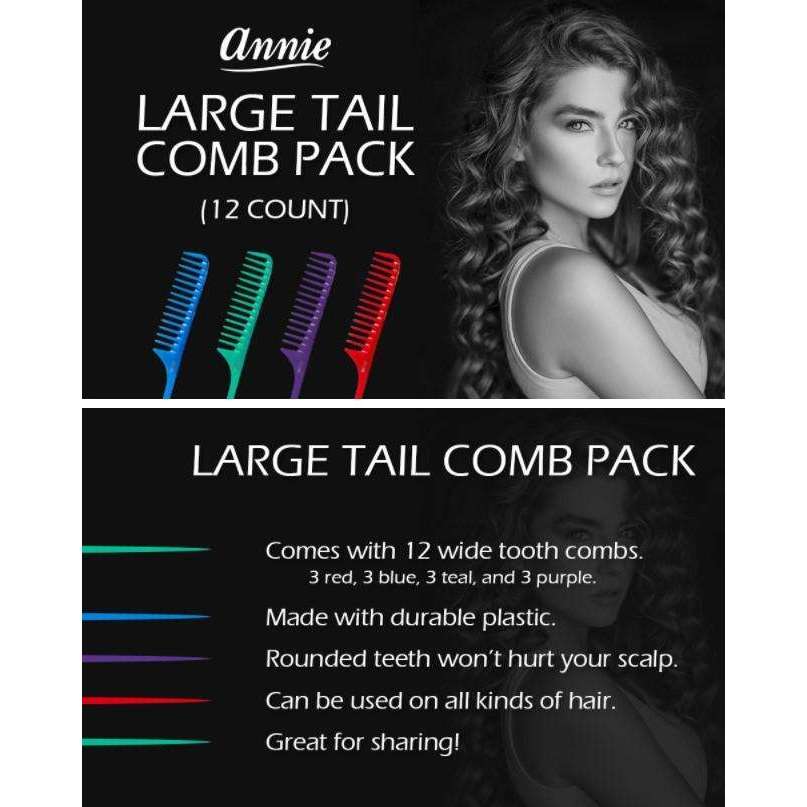 Annie Tail Comb Set L 12Ct Asst Color Combs Annie   