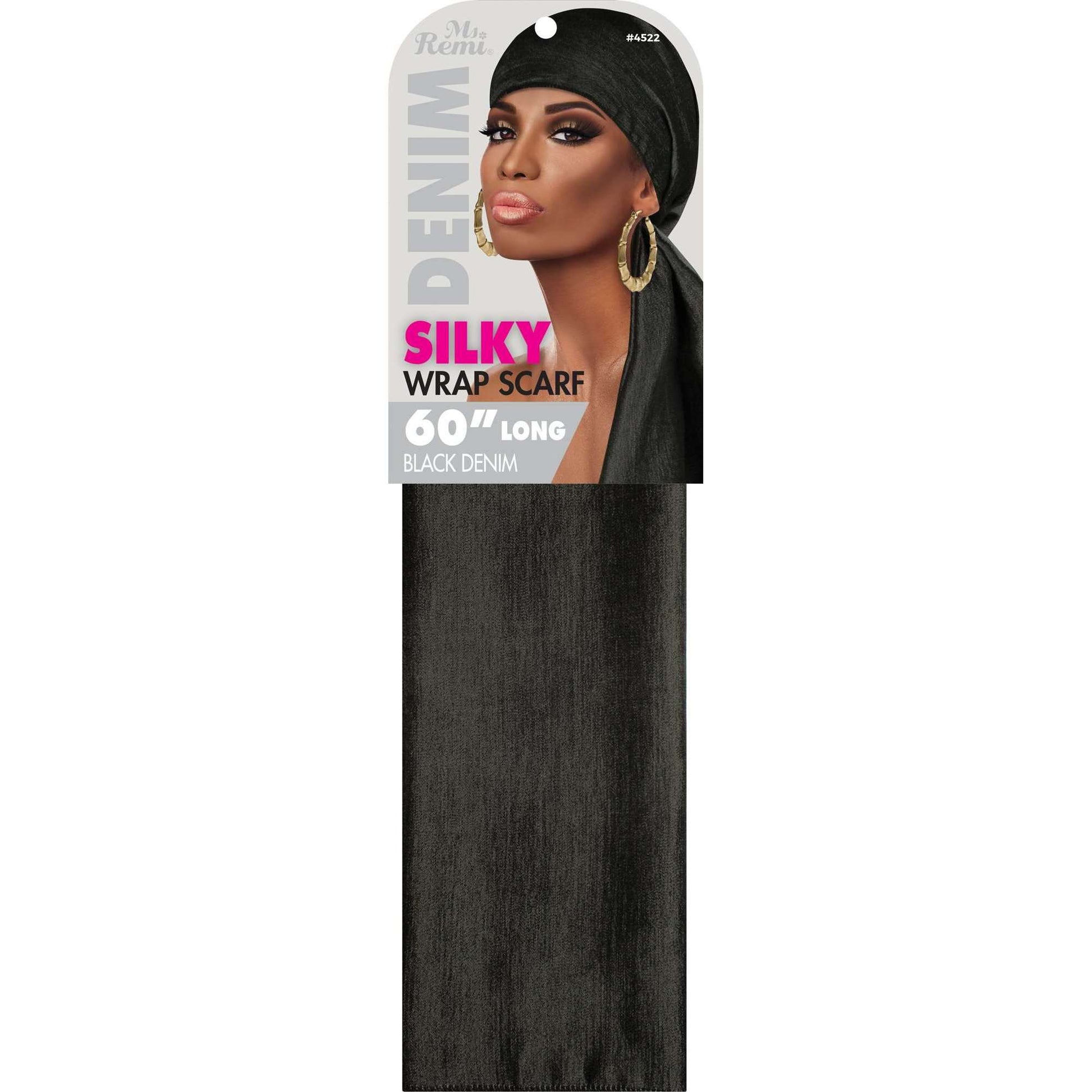 Ms. Remi Denim Silky Wrap Scarf 60" Long Scarves Ms. Remi Black Denim  