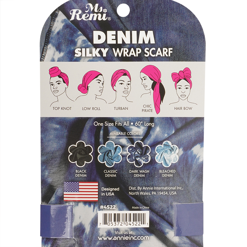 Ms. Remi Denim Silky Wrap Scarf 60" Long Scarves Ms. Remi   