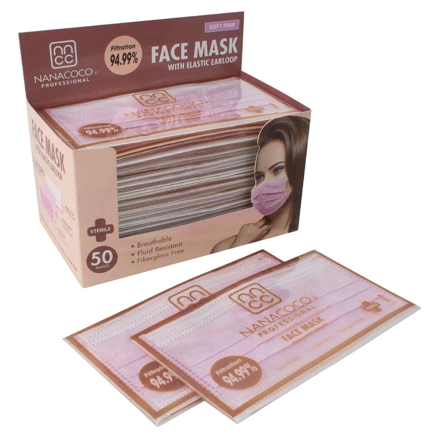 Pink Face Masks Individually Wrapped 50ct Soft Pink  Nanacoco Professional   