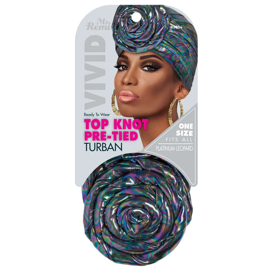 Ms. Remi Vivid Top Knot Pre-Tied Turban Platinum Leopard Turban Ms. Remi   
